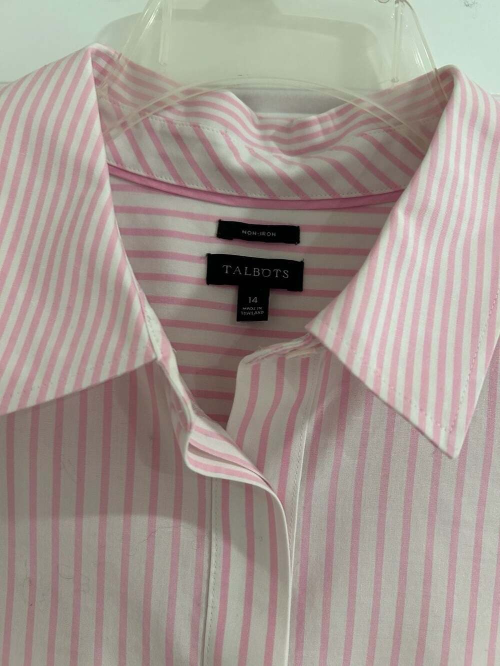 Talbots Perfect Tunic Popover Shirt Pink White Stripe Non-Iron Stretch Size Larg